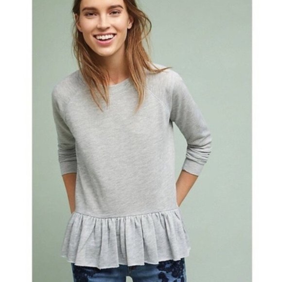 Anthropologie Tops - Anthropologie Pure + Good Gray Peplum Sweatshirt